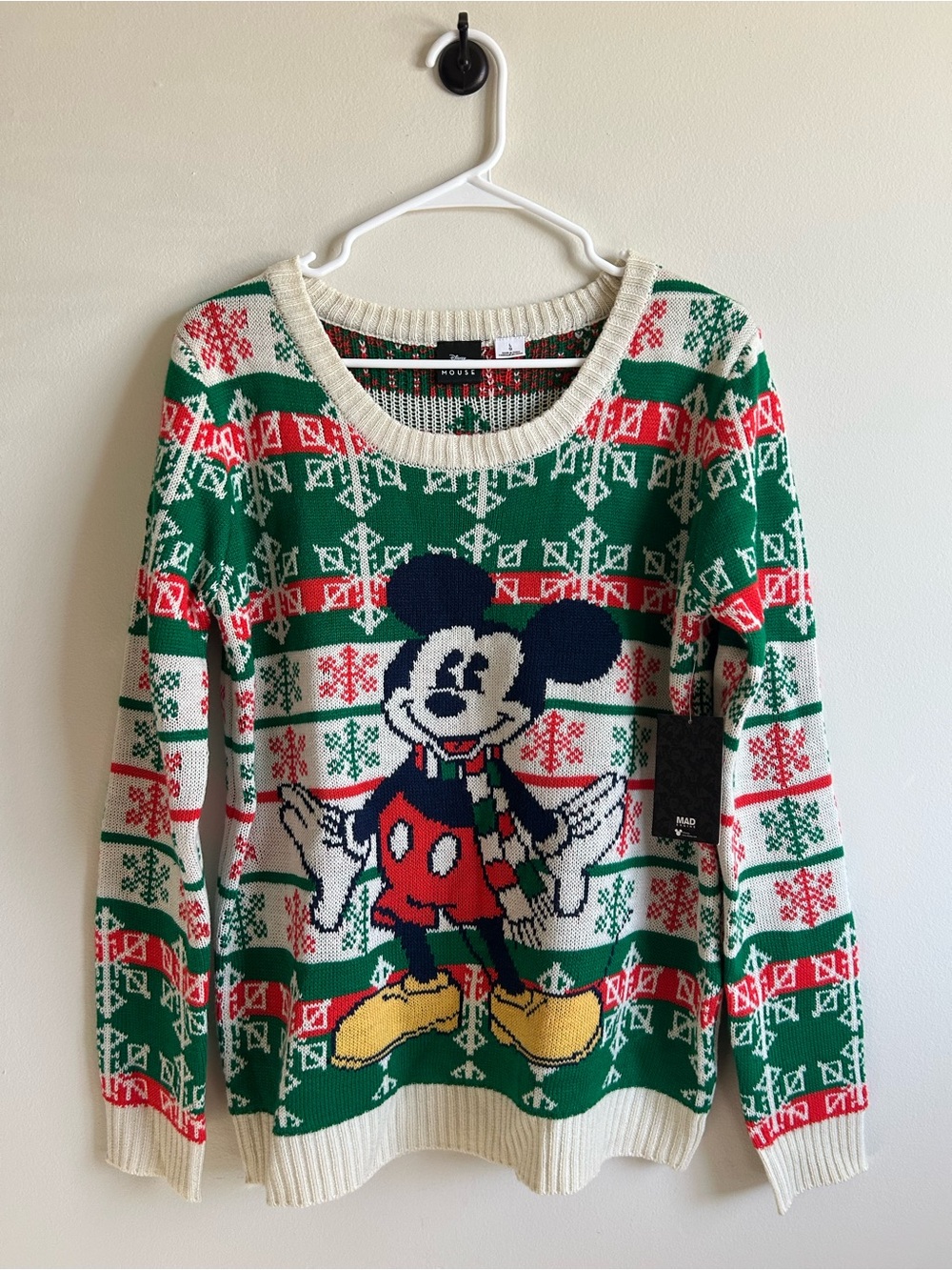 Disney Mickey Mouse Holiday Knit Sweater - Green/Red/White